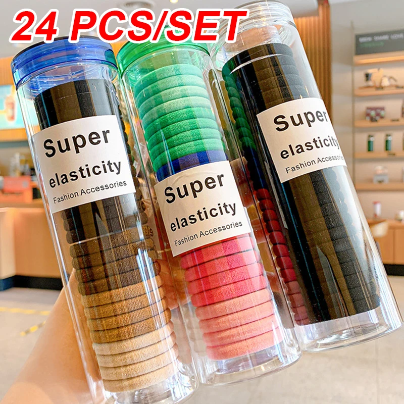 

24 Pcs Solid Cotton Hair Ties Colorful Headrope Women's High Elasticity Rubber Band Circles Simple Cute Hair Tie New Headdress