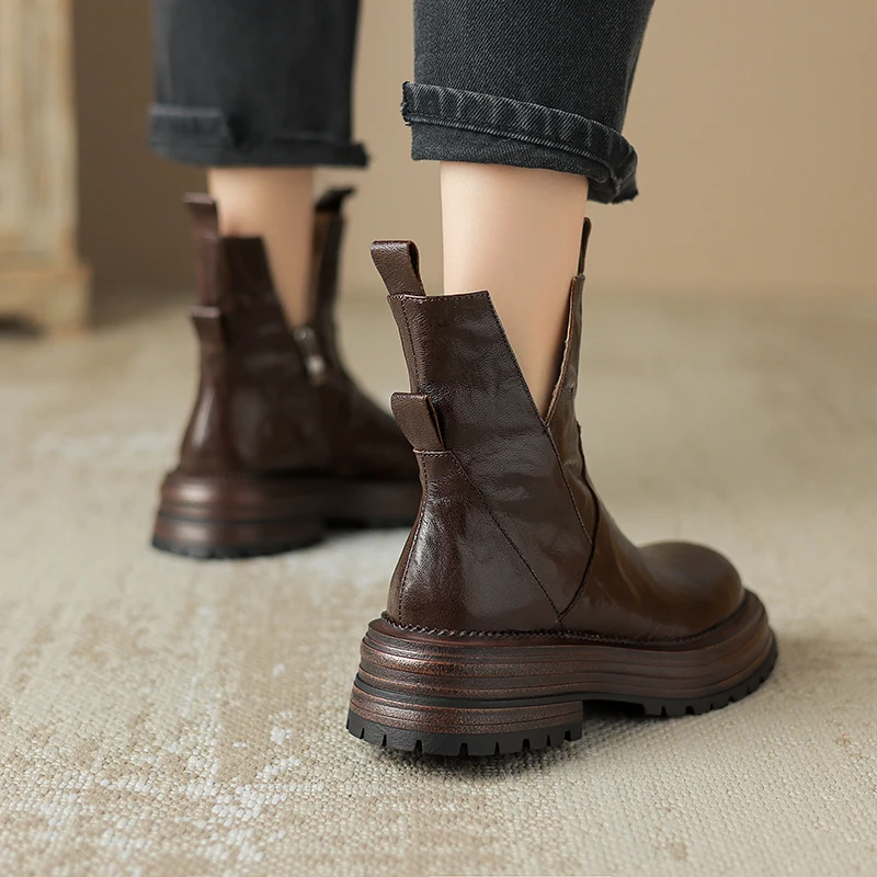Новинка 2024 женские ботильоны из натуральной кожи 22-25 см ботинки на платформе в