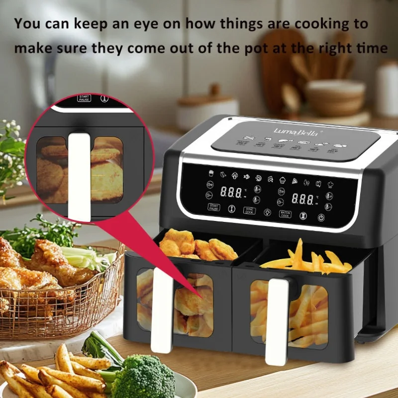 Фритюрница с двойной корзиной большая емкость 11 л умная безмасляная