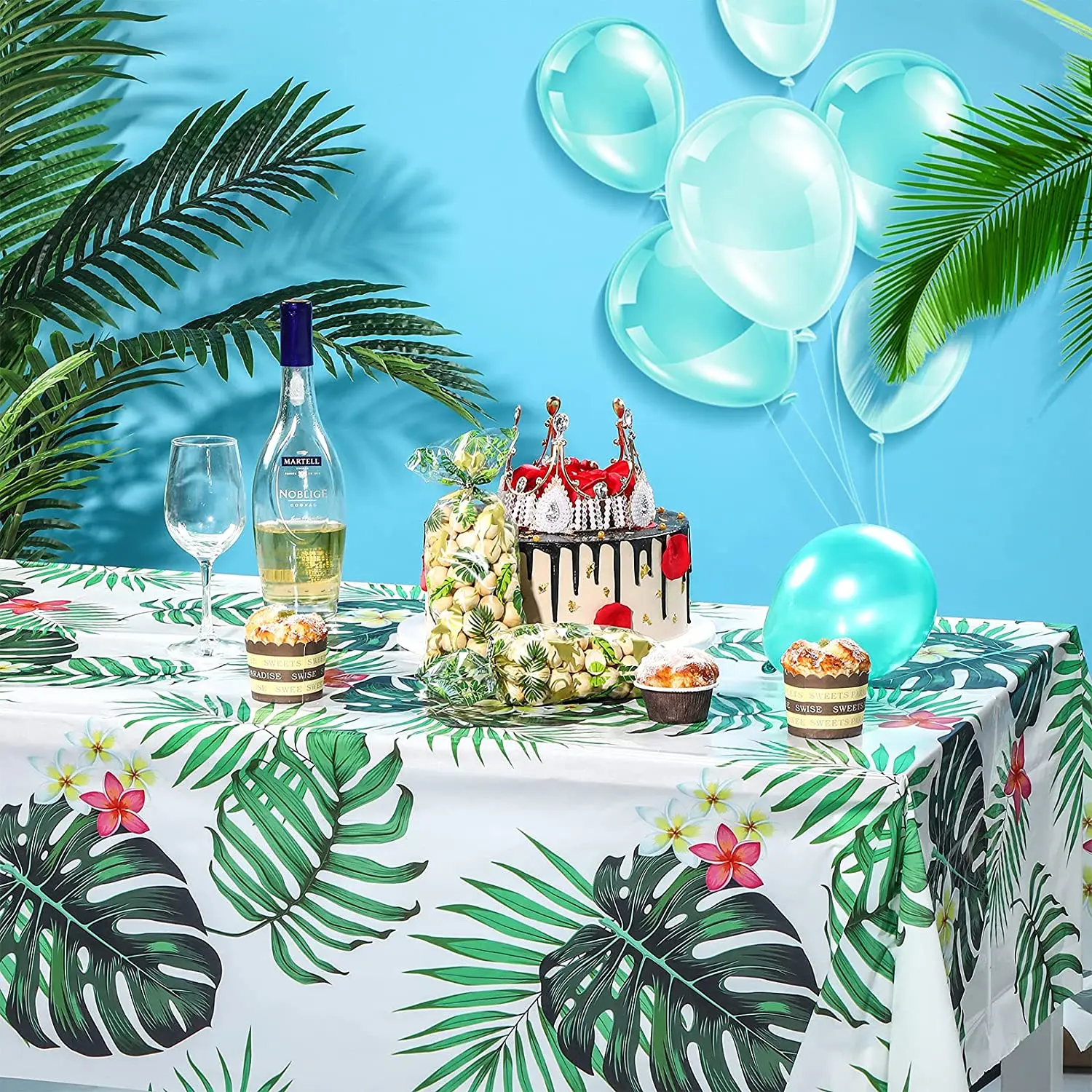 

Hawaiian Waterproof Palm Leaves Disposable Tablecloth Plastic Tropical Table Covers for Luau Picnic Baby Shower Party Decoration