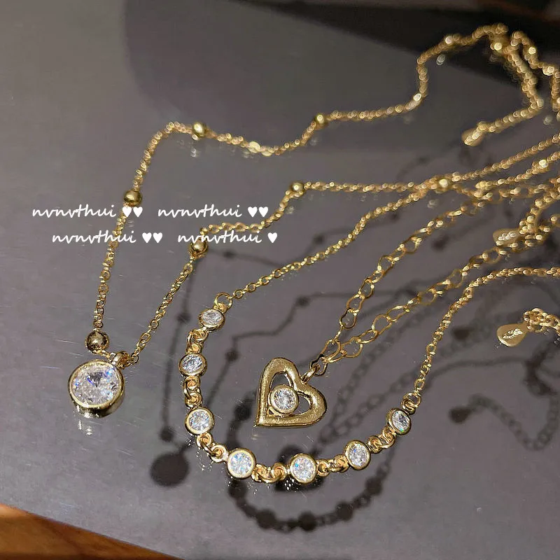 

Layered Heart Necklace Pendant Handmade 18k Gold Plated Dainty Gold Choker Arrow Bar Layering Long Necklace for Women