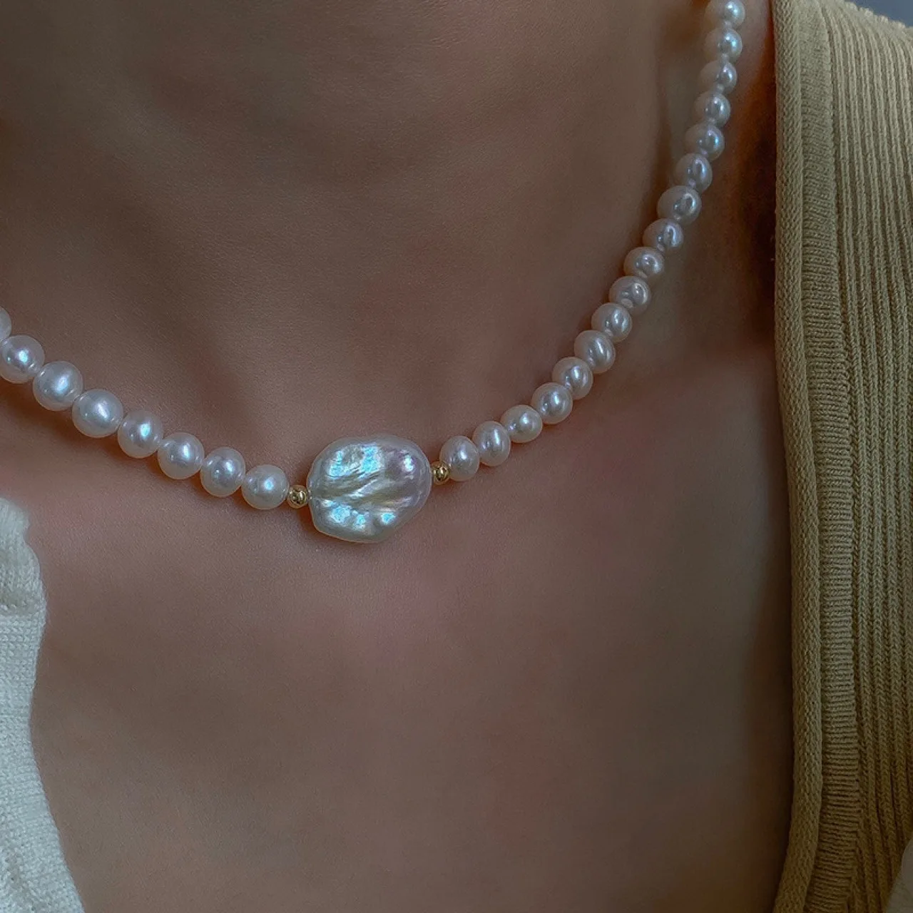 

Natural Freshwater Baroque Pearl Pendant Choker Necklace Women Jewelry Punk Designer Runway Rare Gown Boho Japan Korean
