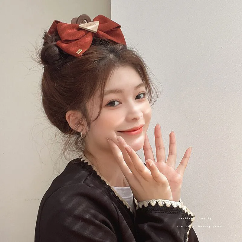 Женская заколка для волос красная бархатная Заколка-краб с бантом