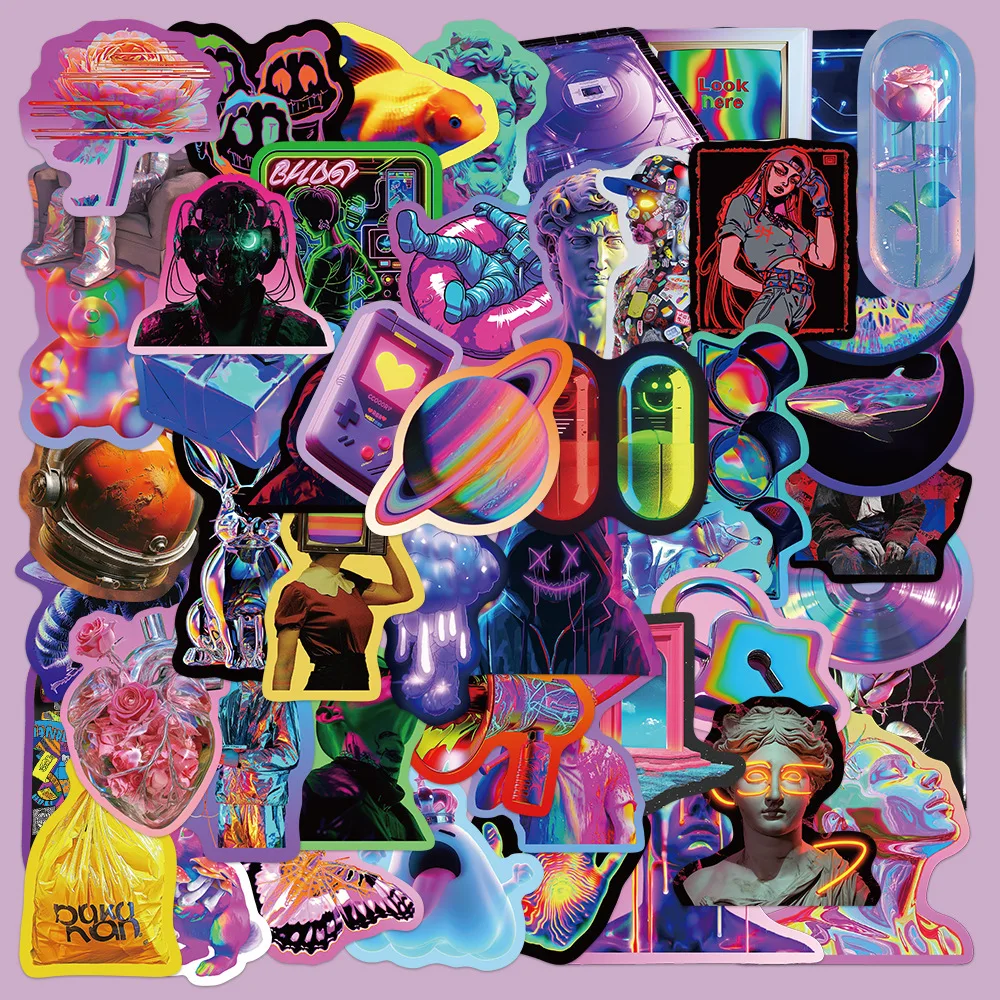 

50 шт., креативные мультяшные лазерные наклейки в стиле киберпанк, граффити, подходят для шлема, настольного украшения стен, наклейки «сделай сам»