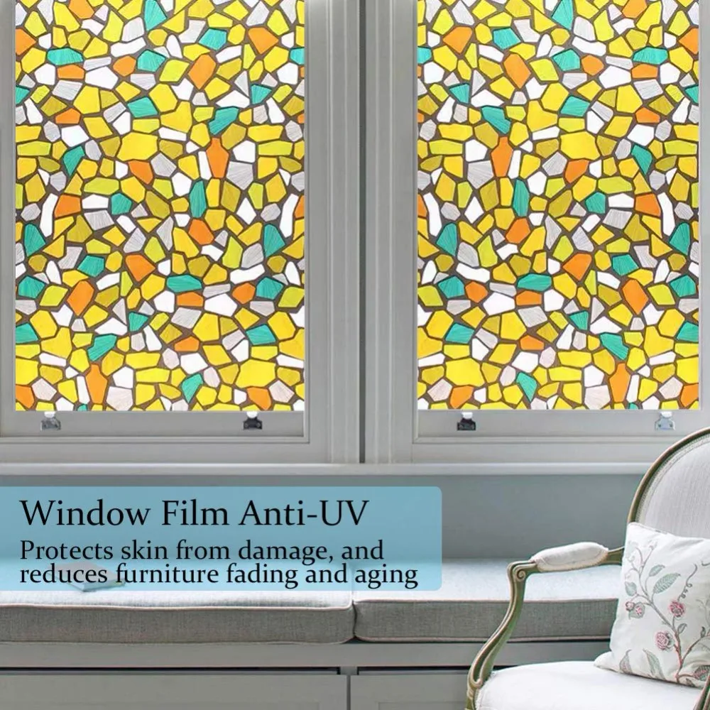 

75*400 Cm Decorative Window Films Pvc Stained Solar Film,static Non-adhesive Glass Sticker Privacy Sun Blocking For Bathroom