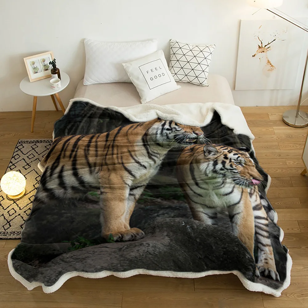 

Wildlife Two Tigers Forest Plush Throw Blanket Sherpa Fleece Bedspread Blankets Sofa Cover Bedding Picnic Wool Soft Blanket