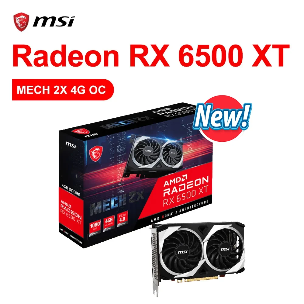 

MSI New Graphic Card Radeon RX 6500 XT MECH 2X 4G OC 6500XT 4GB 18000MHz GDDR6 64bit 6nm 6Pin For Gaming GPU Video Card Desktop