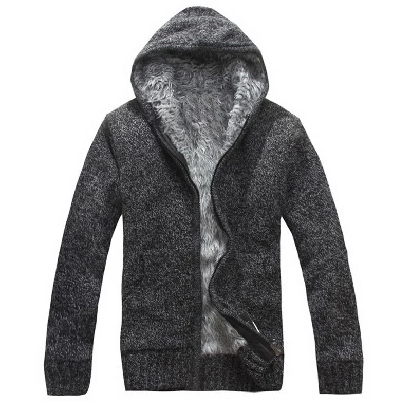 

Autumn Winter Sweater Cardigan Men Hooded Collar Zipper Fleece Cashmere Liner Thick Sweatercoat Sueter Masculino Male M-3XL