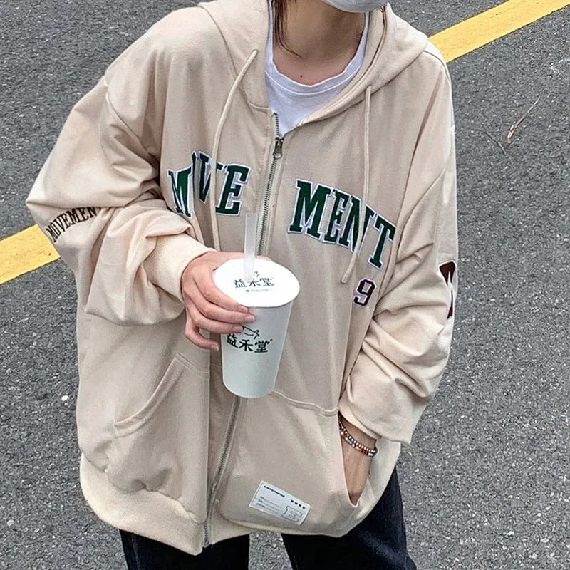 

Y2k Embroidery Hoodies Women Letter Flame Casual Japanese New Hoody Goth Punk Zipper High Street Zipper Vintage Y2k Clothes New