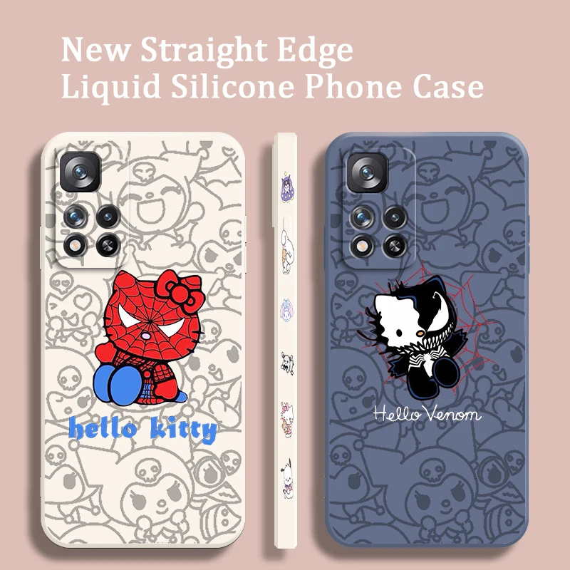 

Hello Kitty Spiderman Venom Phone Case For Redmi Note 12 11 11S 11T 10S 10 9S 9T 9 8T 8 Pro Plus 5G Liquid Left Rope Cover