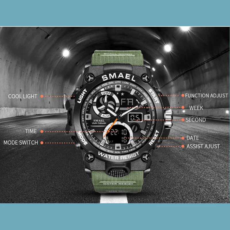 SMAEL спортивные часы для мужчин светодиодный цифровые кварцевые красные
