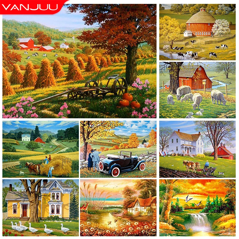

Diamond Painting Farm Scenery Full Drill Diamond Mosaic Animal House Landscape Cross Stitch Kit Rhinestone Pictures Home Decor