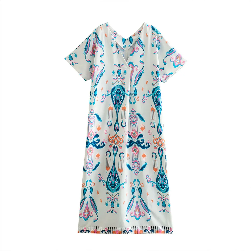 

Женское платье из смеси льна DiYiG, винтажное платье с коротким рукавом и высокой талией, платье с принтом, новинка 2022