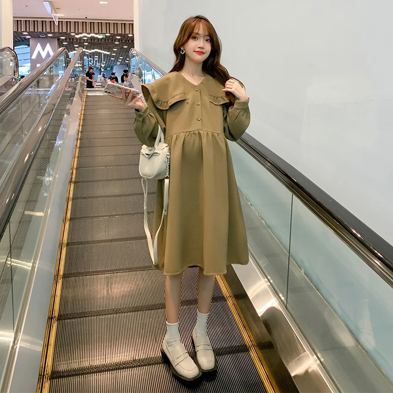 

6009# Autumn Winter Korean Fashion Maternity Dress Sweet Ins Loose Straight Ruffle Clothes for Pregnant Women Pregnancy Nursing