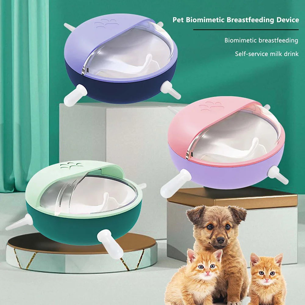 Puppy Kitten Milk Feeder Sets 180ml Bowl 5 Teats Silicone Simulation Nursing Station Cats Food Dispenser Newborn Pet Accessories