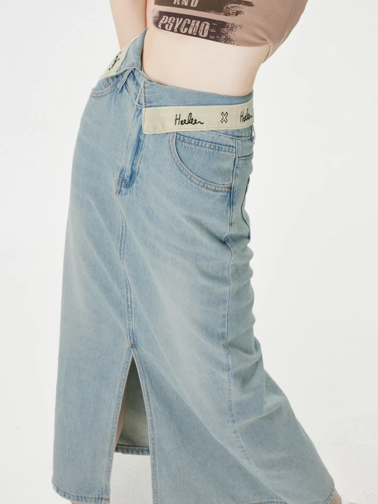 

Летний разрез с бахромой и надписью джинсовая юбка с вышивкой для женщин