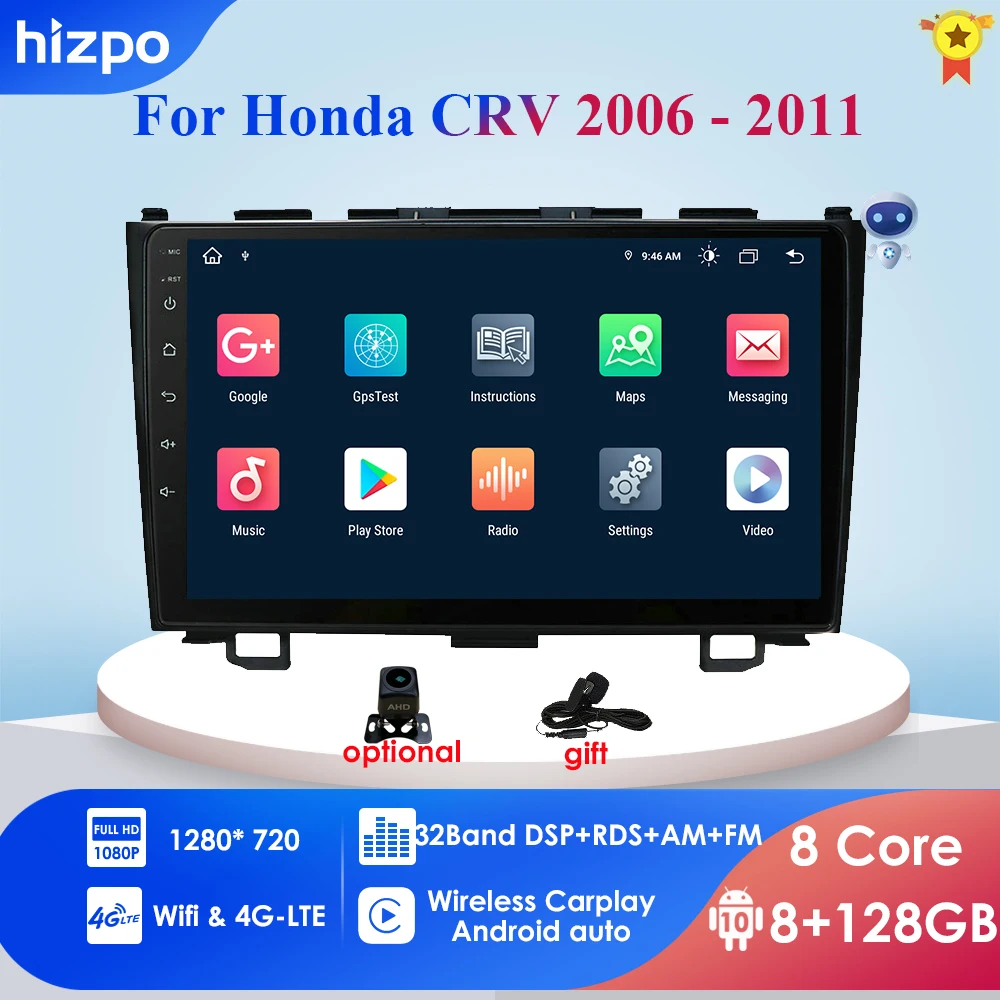 

Hizpo 2G+32G Android 10.0 For Honda CR-V 3 RE crv 2007 2008 2009 - 2011 Car Radio Multimedia Player GPS 2 din dvd no cd slot map