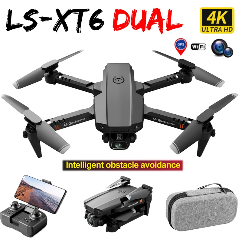 

LSRC LS-XT6 Mini WiFi FPV with 4K/1080P HD Dual Camera Altitude Hold Trajectory Flight Mode Foldable RC Drone Quadcopter RTF