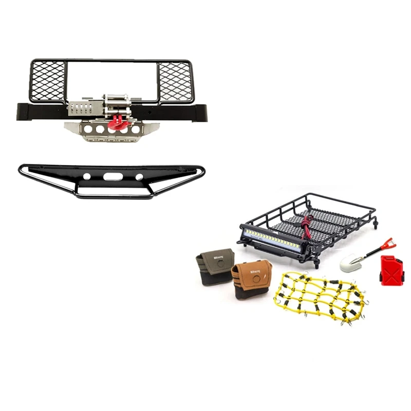 

1Set Metal Front Rear Bumper Protection Board Winch For MN D90 D91 D99 MN99S & 6X Simulated Decoration Roof Luggage Rack