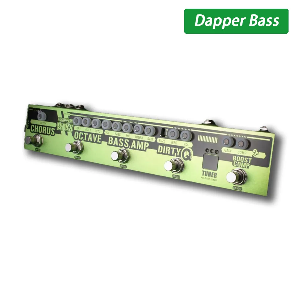Фото Valeton Dapper Bass Bass Комбинированная педаль эффектов Зеленая полоса DI Box Реверберация Компрессионная одиночная педаль №5