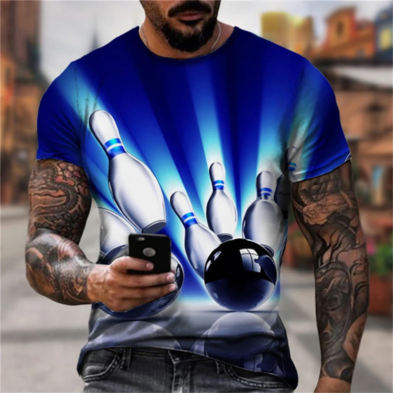 

Fashion Bowling Casual 3D Printed Short Sleeves Sport T Shirts Plus Size