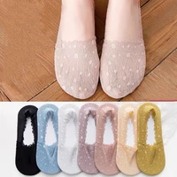 5pairs lace boat socks women non slip silicone solid color shallow socks summer thin invisible low top dot cotton bottom socks