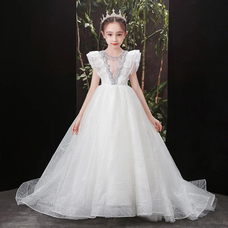 2023 Kid Girls First Communion Dresses Infant Sequined Long Mermaid Dress Child Wedding Birthday Party Ball Gowns Kids Vestidos