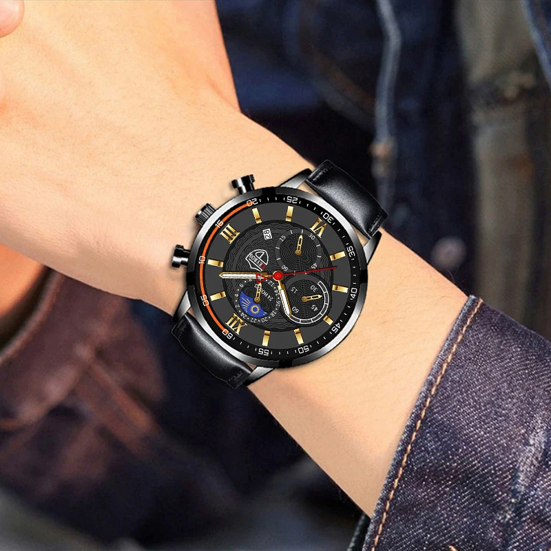 

Men Sport Watch Stainless Steel Quartz Wristwatch Man Business Casual Simple Leather Bracelet Male Luminous Clock Watches