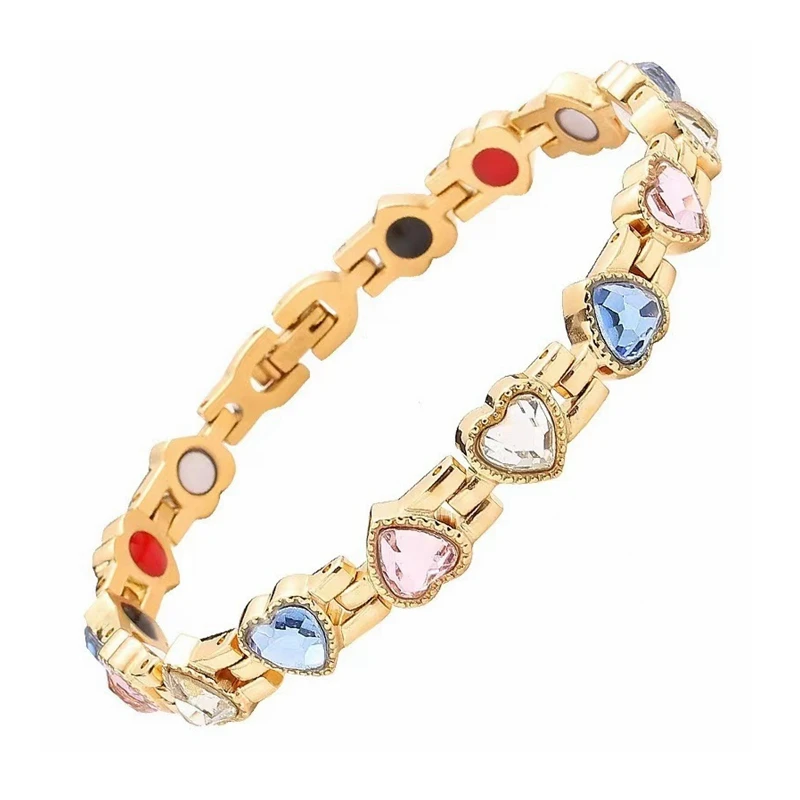 

7 Colors Love Heart Zircon Weight Loss Bracelet Energy Magnets Slimming Bangle for Women Magnetic Therapy Bracelet Healthcare