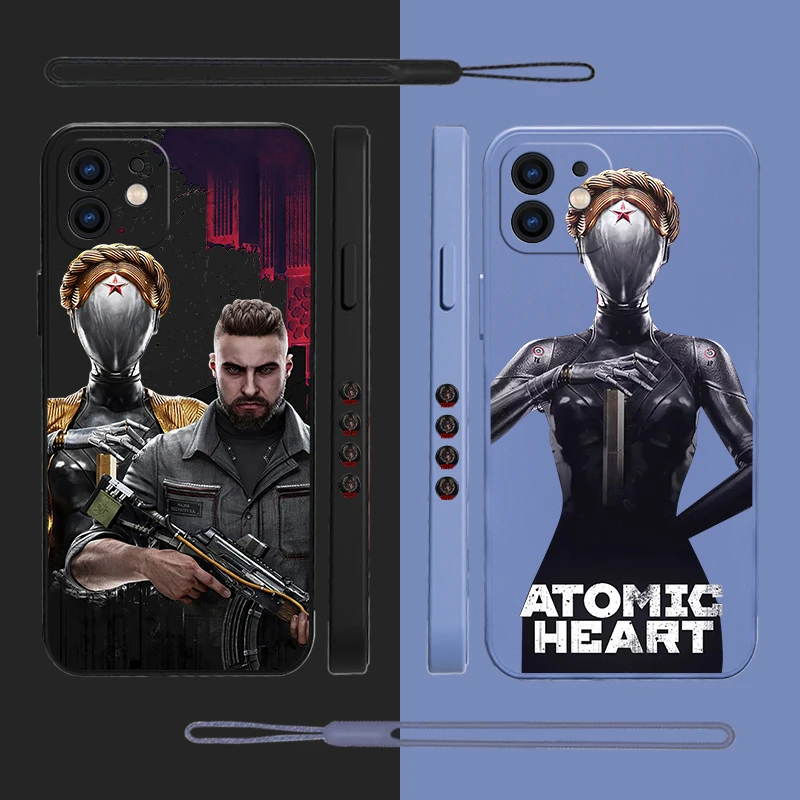 

A-Atomic Hearts Phone Case For iPhone 14 13 12 11 Pro Max Mini X XR XS MAX SE20 8 7 Plus 6S Plus Silicone Cases with Hand Strap