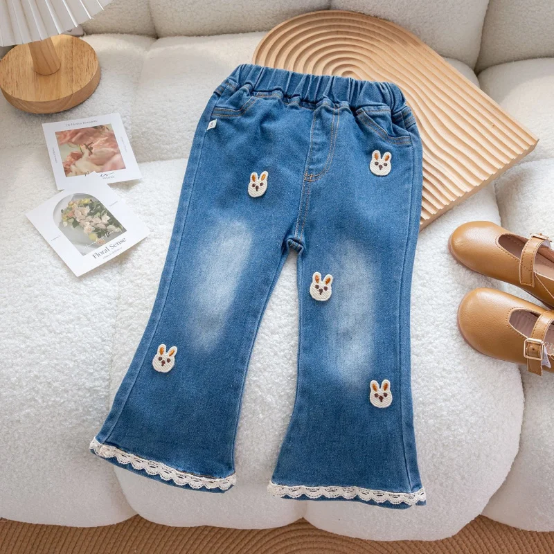 Новые джинсовые брюки-ботинки с мультяшным Кроликом новые брюки Baidu в западном