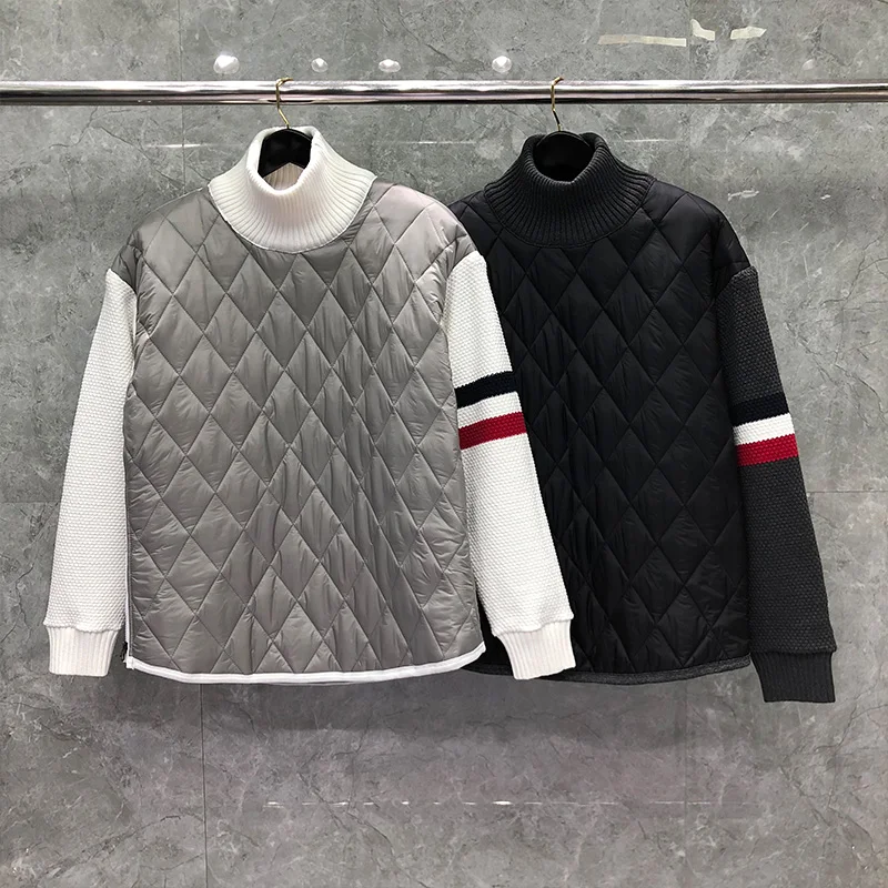 TB THOM Coats Winter Men's Jacket Classic Engineered RWB Stripe Diamond Lattice Turtleneck Cotton-Padded Pullovers Jackets