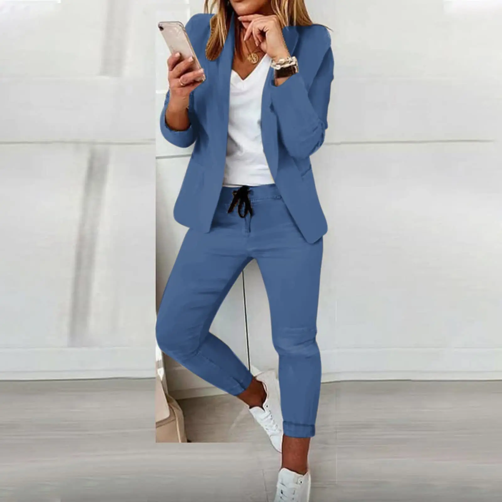 Women's Suit Two Piece Sets 2023 New in Casual Geo Print Shawl Collar Blazer & Pants Set Tracksuits Elegant Ladies Pant Sets