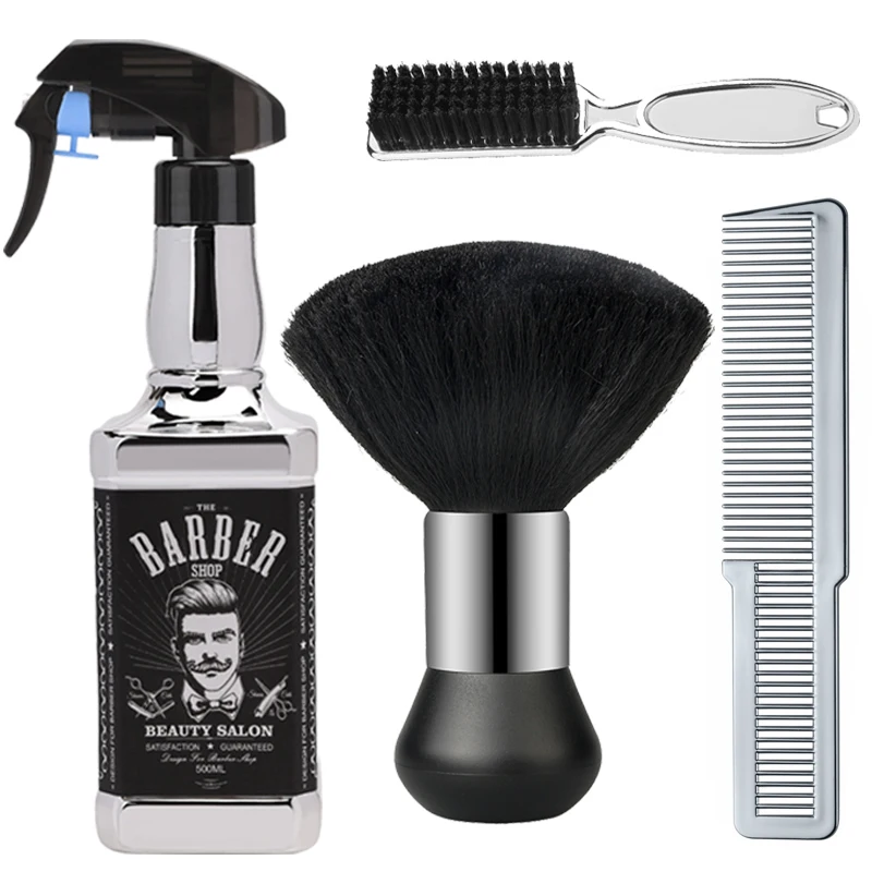 

4/5PCS Gold Silver Barber Hairdresser Tool Set With Water Spray Men Oil Head Comb Hair Clipper Comb Neck Duster Brush Fade Brush