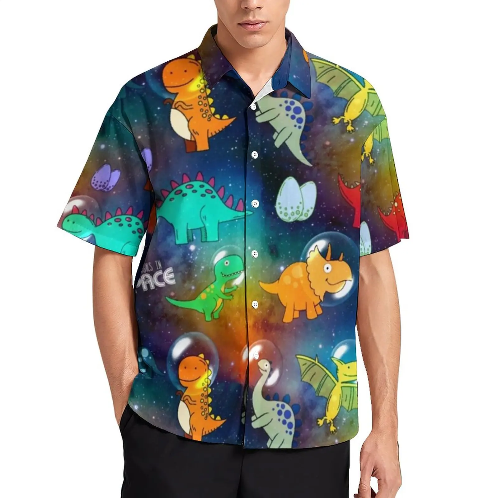 

Женская пляжная рубашка с коротким рукавом и принтом в виде динозавров