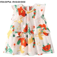 colorful childhood summer girls dress small flying sleeves round neck watermelon print baby princess skirt 7xly238