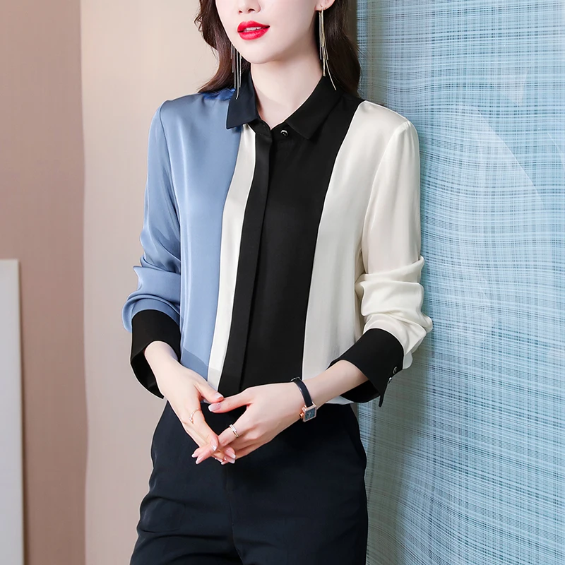 

Женская рубашка, шифоновые топы для женщин, Топ с длинным рукавом и воротником-поло, одежда на пуговицах, Женские базовые рубашки, весна 2022