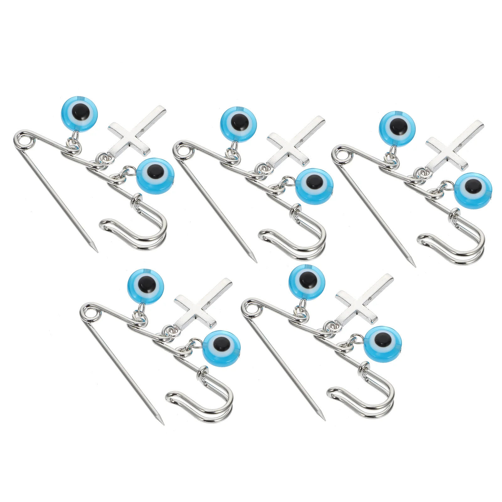 

5 PCS Turkish Brooch Fashion Jewelry Women Evil Eye Safety Pin Baby Gift Blessing Collar Amulet Cross Hat