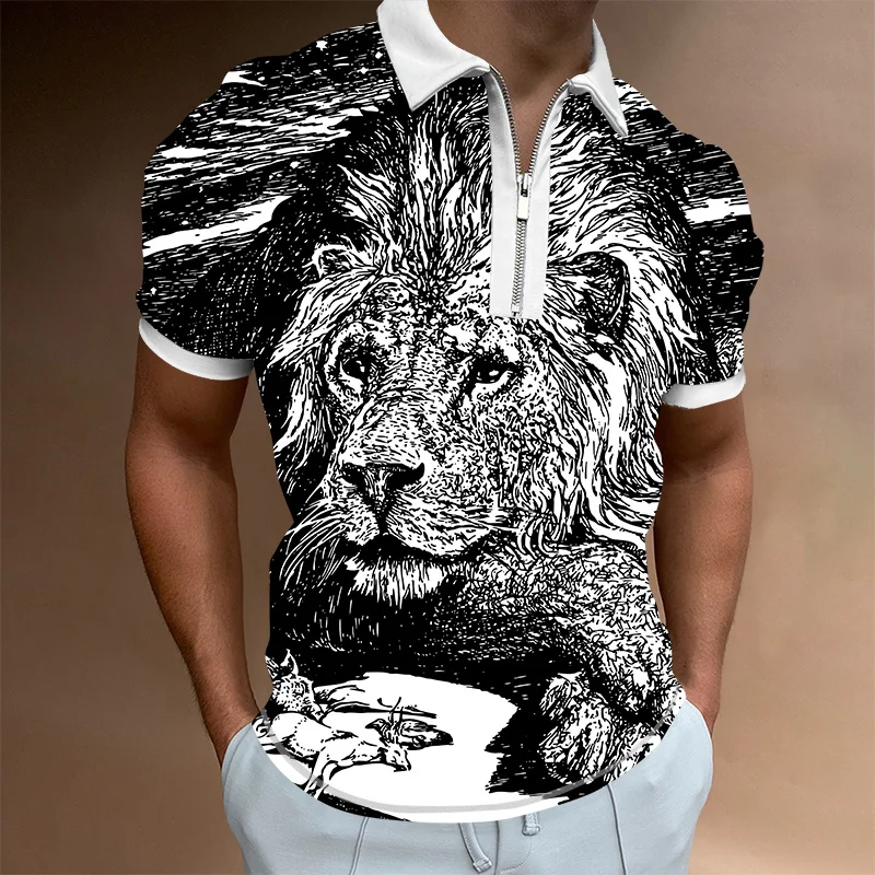 

2022 Summer Men's animal lion Polo Casual Short Sleeves Solid Color Tshirt Man Classic Unisex Tops Outdoor Customize T-Shirt