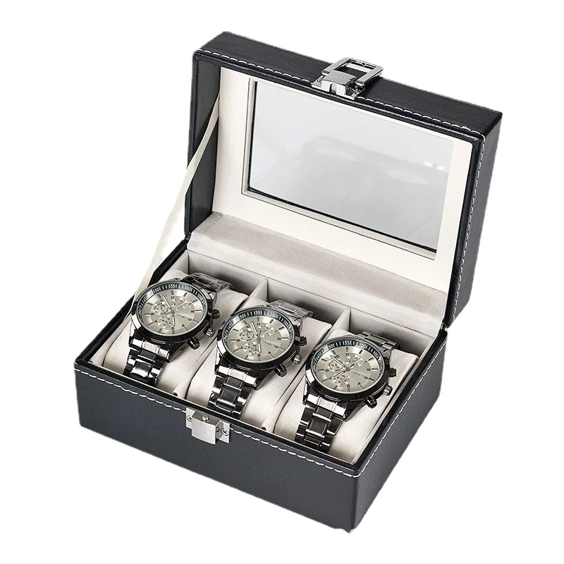 

Leather Watch Storage Box Case Pu Black Jewelry Watch Box Organizer for Men Watch Display Case Pillows Free Shipping Gift Ideas