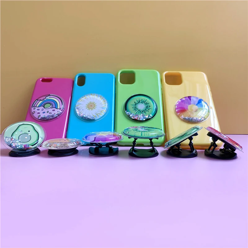 Cute Quicksand Expanding Stand Mount Phone Socket Fruits Rainbow Fold Mobile Smartphones Pocket Bracket Phone Stand Holder Girl