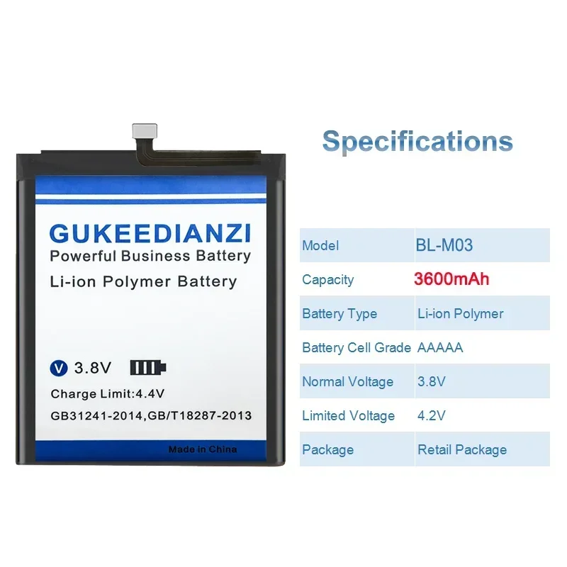 Аккумулятор GUKEEDIANZI большой емкости BL-M03 3600 мАч для LG K22plus K22 Plus K200HM сменные