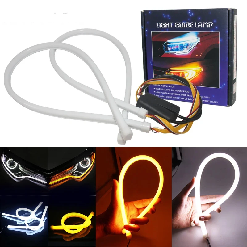 

2PCS/set 30cm 45cm 60cm DRL Daytime Running Lights Flowing Flexible LED Tube Strip Turn Signal Angel Eyes Running LED 12V