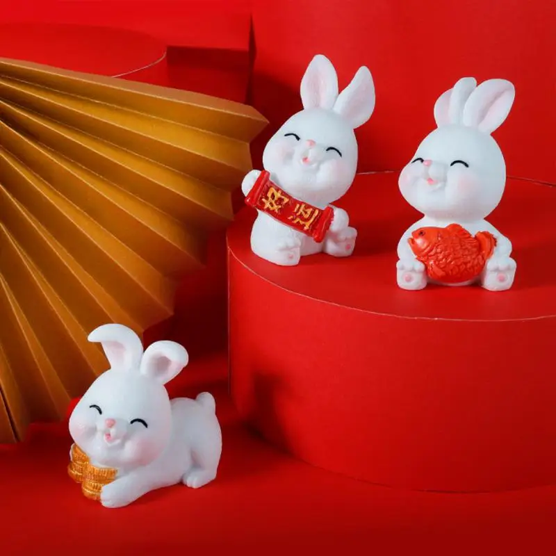 

2023 Chinese Rabbit New Year Bunny Resin Craft Home Decor Creative Chinese Style Mascot Car Ornament Micro Decoration Gift