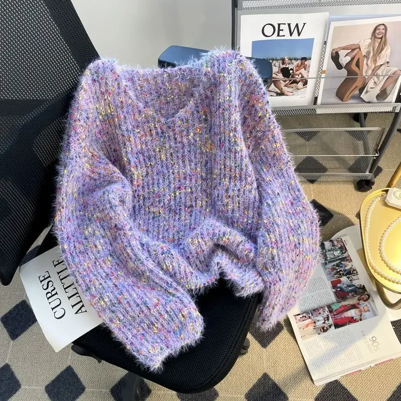 Нежный стильный ленивый свитер в горошек женский осенне-зимний 2024 новый