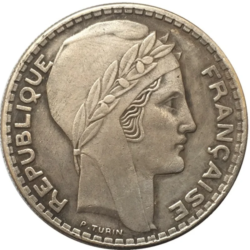 

Франция 1936,1937,1939, 20 Франк, латунная Посеребренная памятная Коллекционная монета, подарок, удачная монета