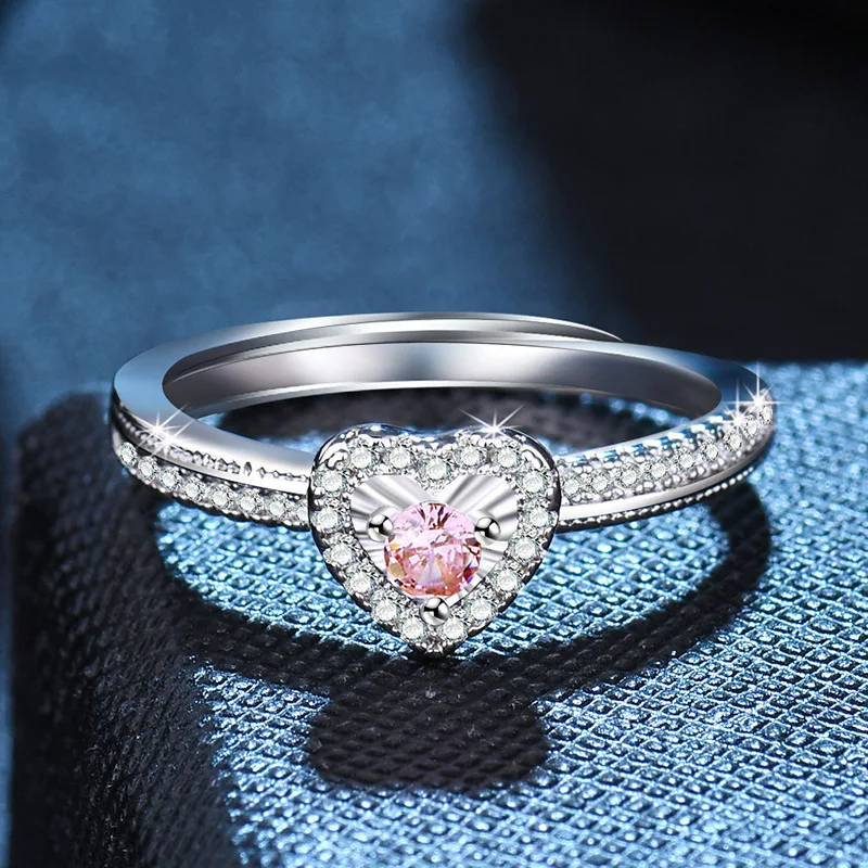 

New women's silver heart-shaped shiny zircon light luxury temperament open ring fashion trend jewelry gift J30