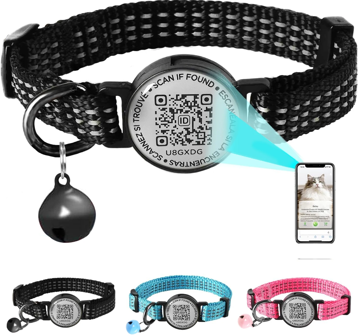 Аксессуары для кошек Ошейники с биркой QR-кодом и колокольчиком