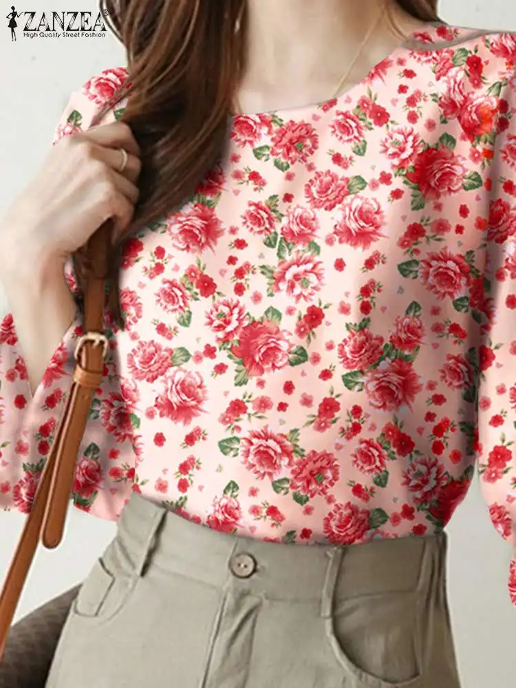 

ZANZEA Elegant Ruffle Women Blouse Flare Sleeve O-Neck Tops Bohemian Floral Printed Summer Tops 2023 Summer Office Tunic Blusas