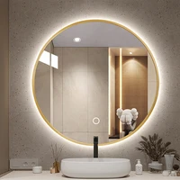 Jeweler Round Mirror Gold Frame Display Safety Clear Bathroom Mirror Unbreakable Design Espelhos Com Luzes Bathroom Accessories